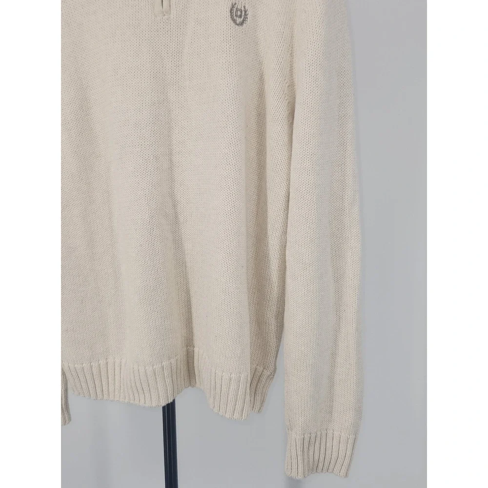 Chaps Mens Quarter Zip Sweater Cream Off White Cotton Shaker Knit Size M